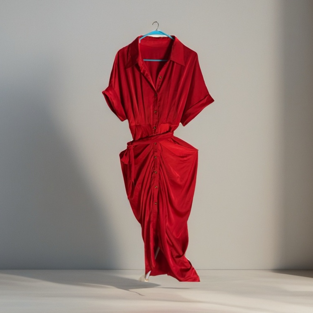Elegant Red Button-Up Dress